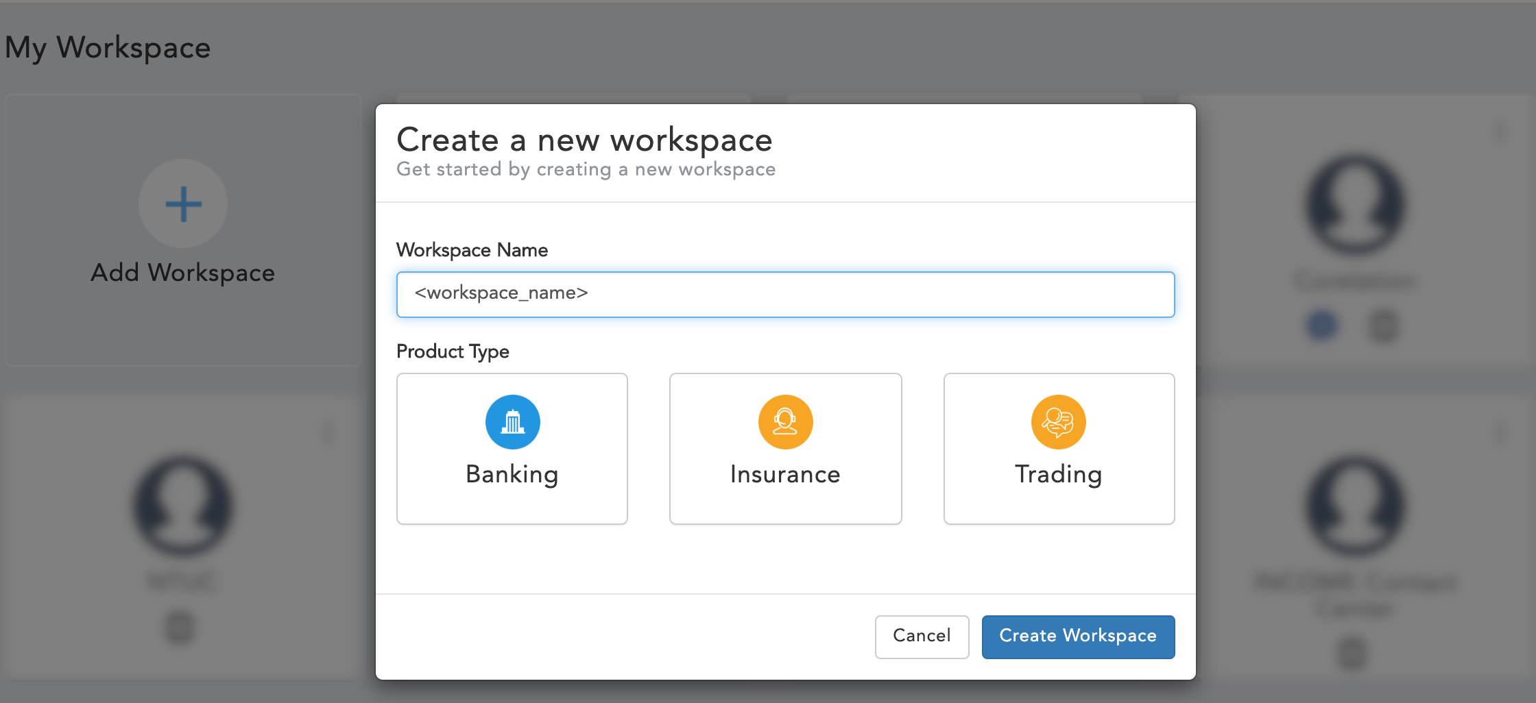 Dashboard create new workspace