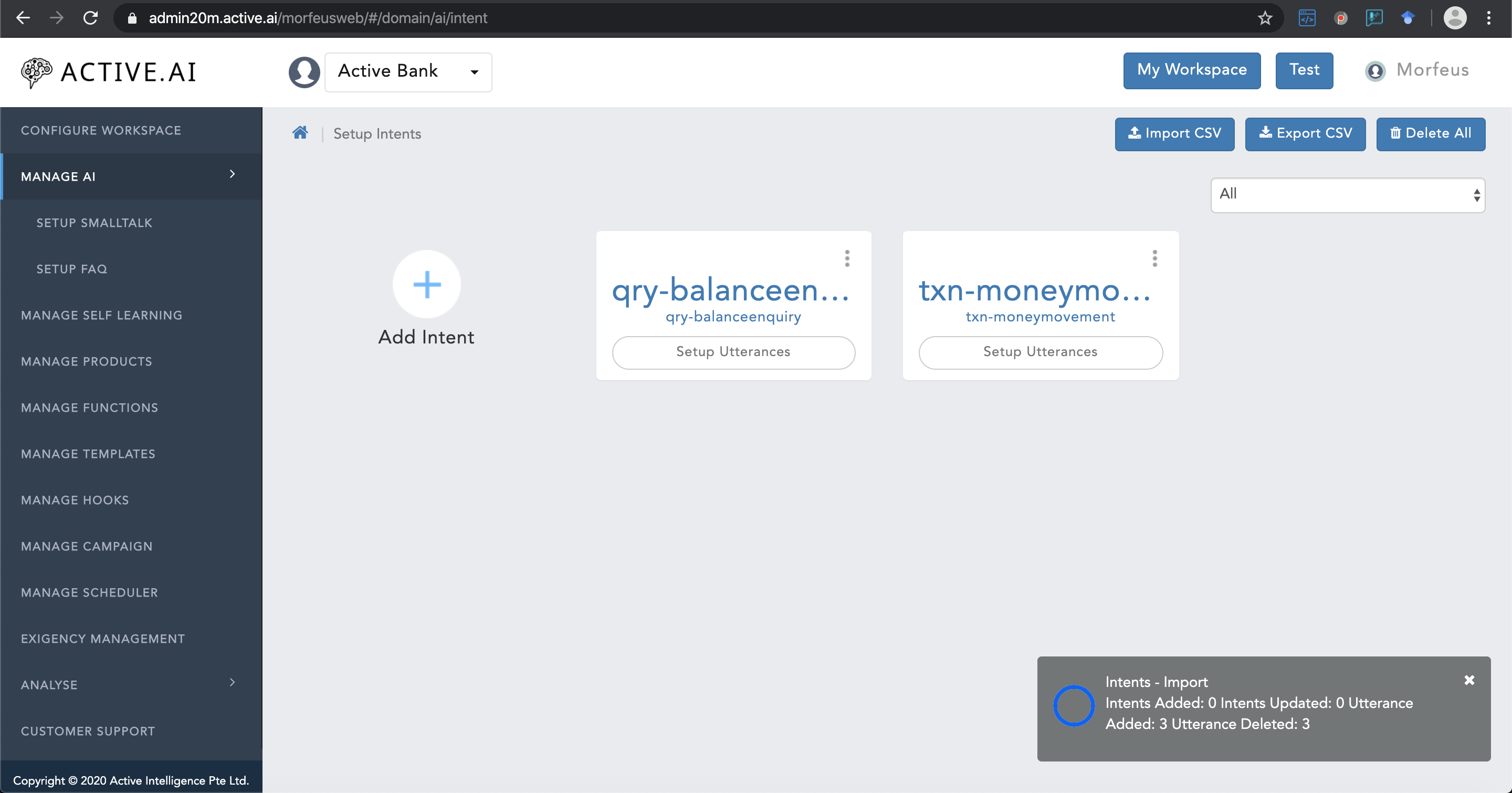 Setup intent Import CSV success Screen image