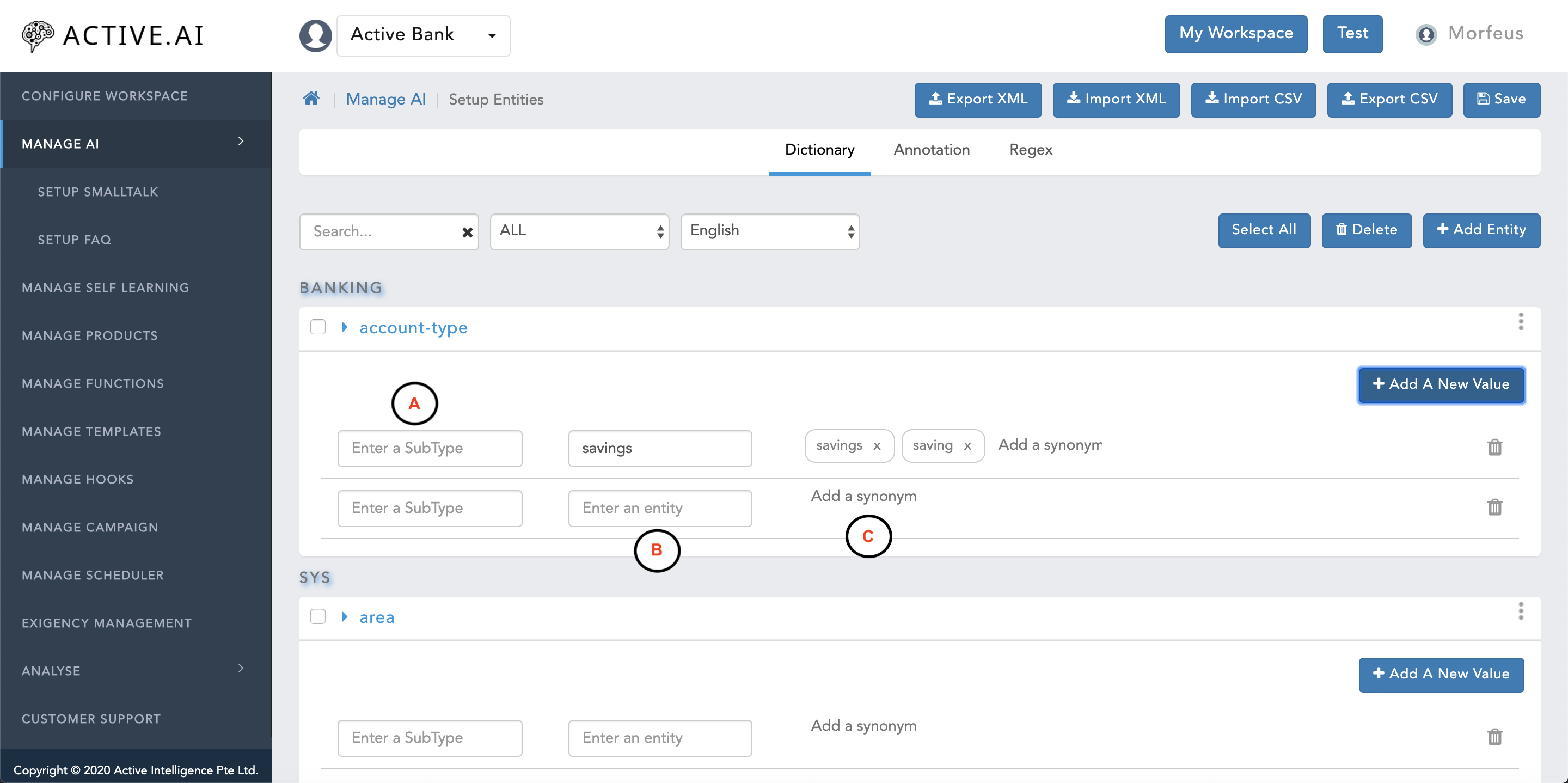 Dashboard add attributes to added or existing entities screen image