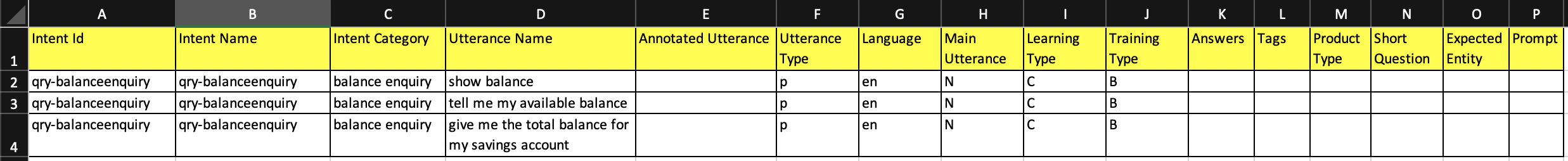 Setup intents.csv file screen image