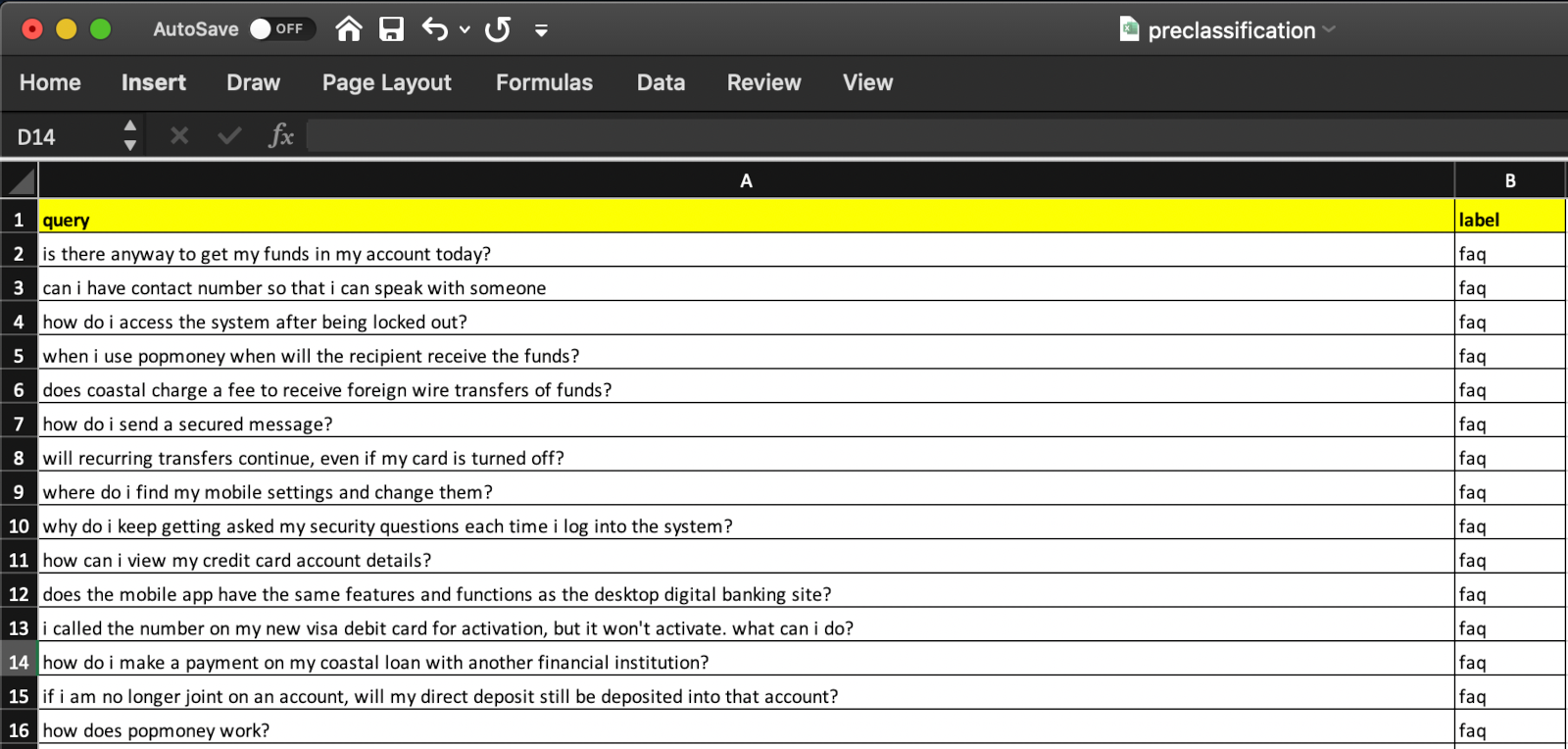 preclassification.csv file in Text Processor image