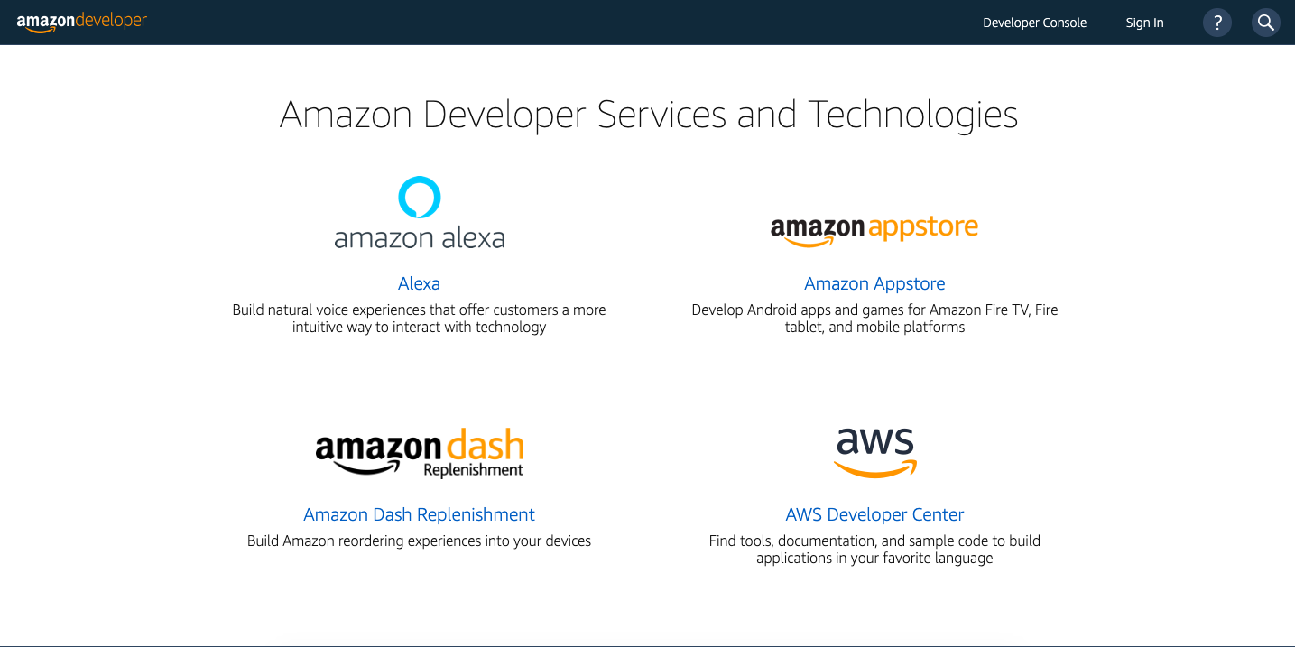 Amazon Developer Home Page